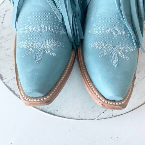 Lane SENITA FALLS Womens Cowboy Bootie 7.5 Blue Fringe Western Short Cowgirl - Picture 6 of 11